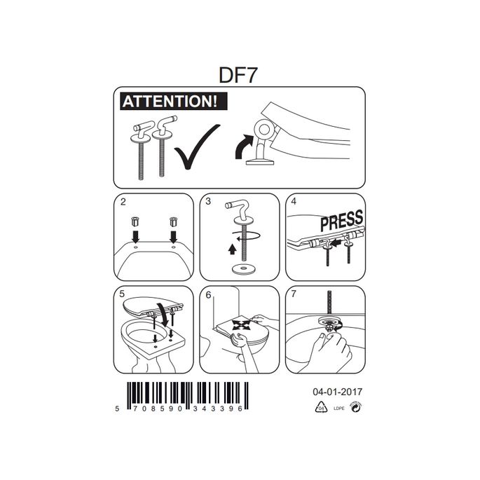 Pressalit Objecta D Pro DF7999 vast scharnier, standaard montage chroom (set van 2)