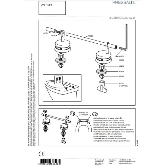 Pressalit Dania non contact R28000-D92999 toiletzitting zonder deksel wit
