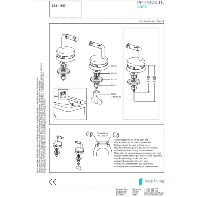 Pressalit Dania - Colani B83P999 verstelbaar scharnier, standaard montage chroom (set van 2)