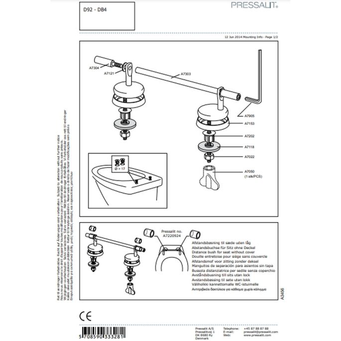 Pressalit Dania R27035-D92999 toiletzitting zonder deksel rood (RAL 3003)