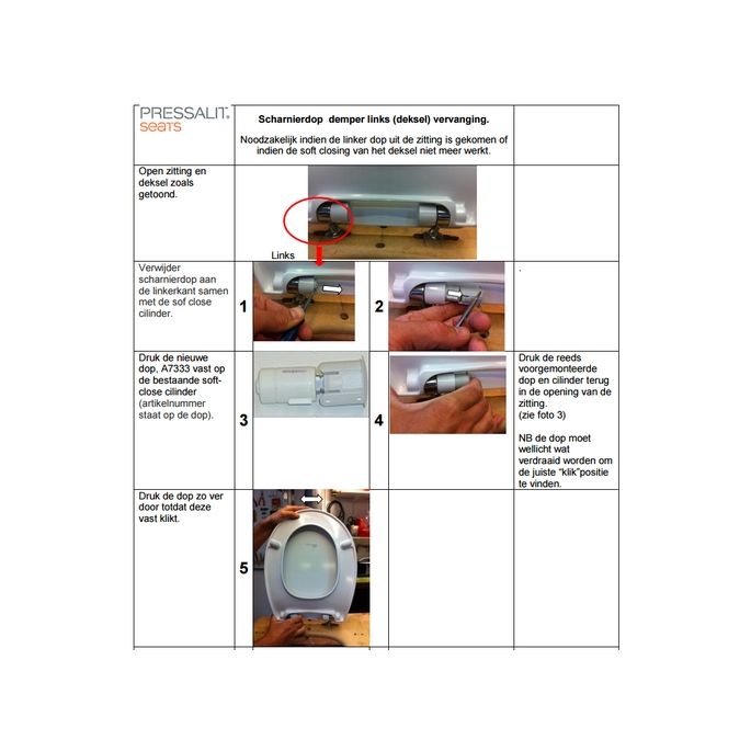 Pressalit A7333 demperdop t.b.v. softclose mechanisme (toiletzitting deksel)